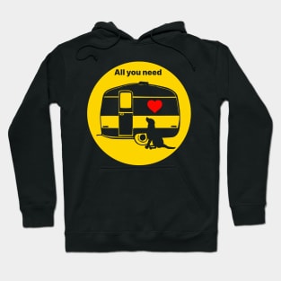 ALL YOU NEED HEART DOG CARAVAN YELLOW Hoodie